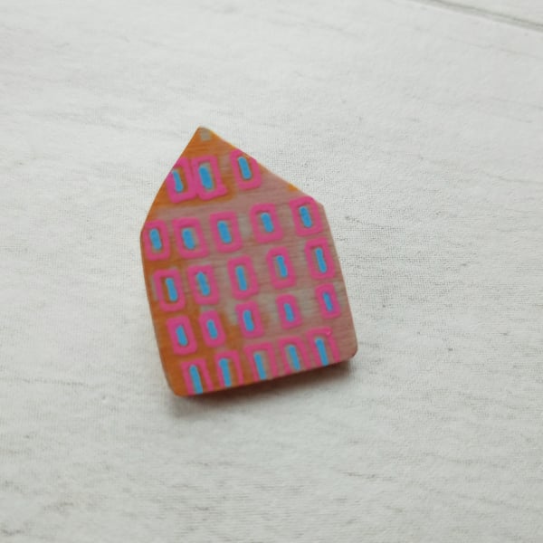 Wooden House Pin Badge, House Brooch, House Pin