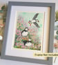 Three puffins with sea thrift, an original artwork, bird art, bird painting - Image 6