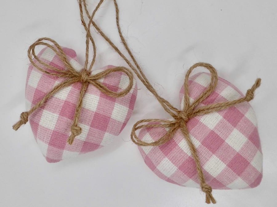 Pair heart shaped decorations Laura Ashley pink check small size