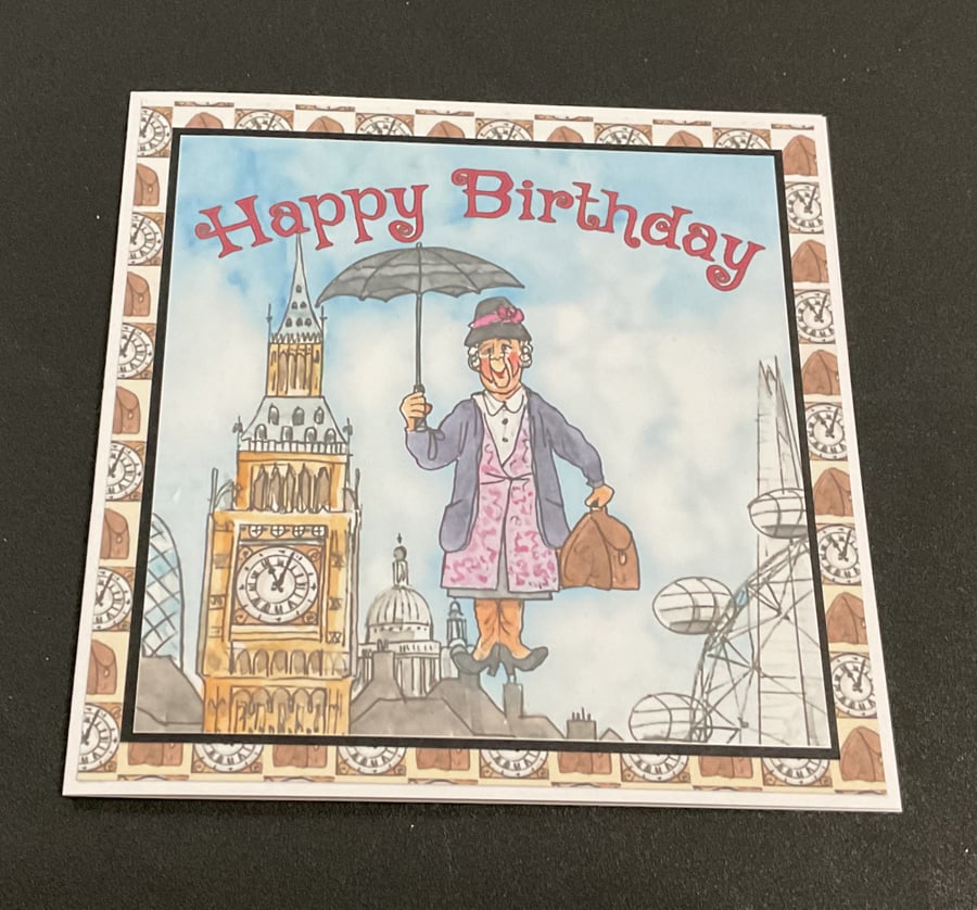 Handmade Funny Wrinklies at the Movies 6x6 Birthday Card - Mary Poppins