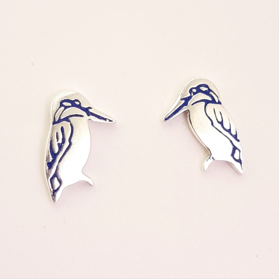 Kingfisher Stud Earrings, Silver Bird Jewellery, Gift for Wildlife Lovers