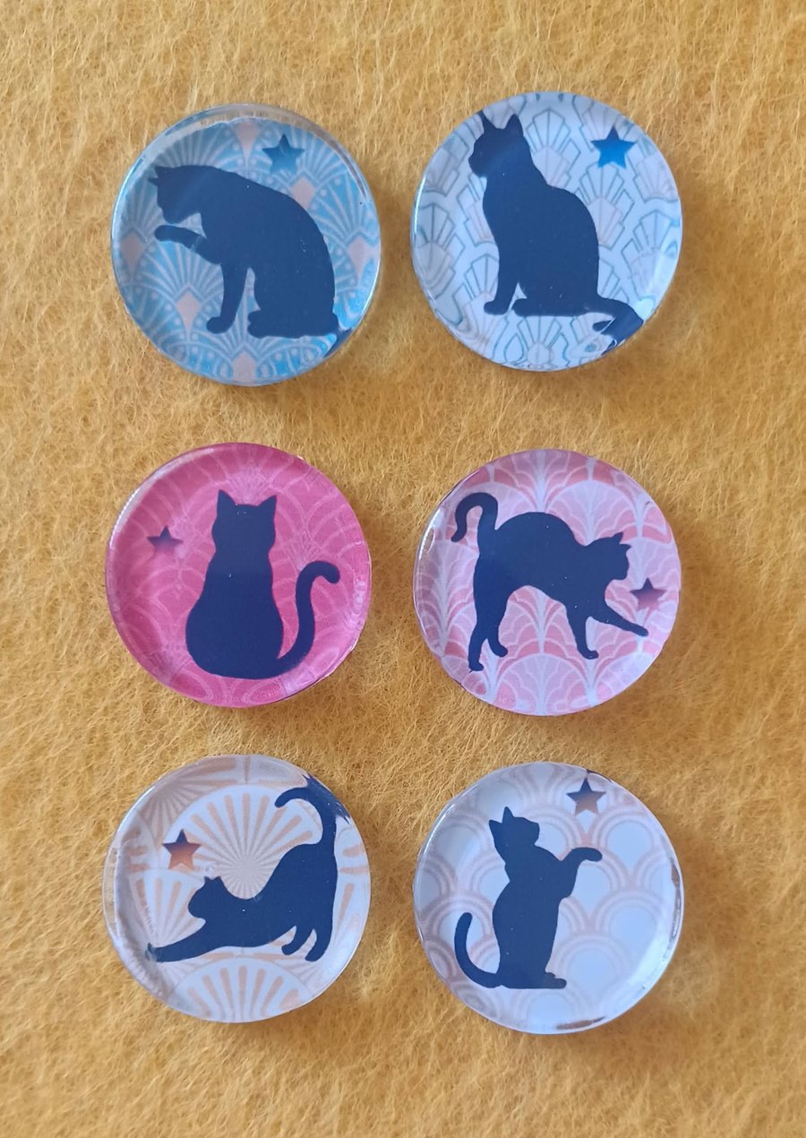 Handmade Art Deco Inspired Black Cat Fridge Magnets