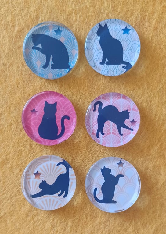 Handmade Art Deco Black Cat Fridge Magnets