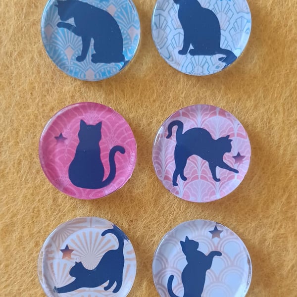Handmade Art Deco Black Cat Fridge Magnets
