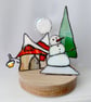 Stained Glass Art Christmas Snow Scene Suncatcher Tealight Holder  Home Decor - Image 5