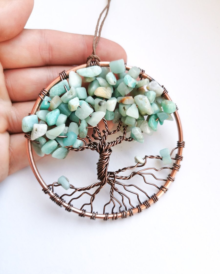  Amazonite Tree of Life Suncatcher, Gemstone window decoration, Yggdrasil Tree  