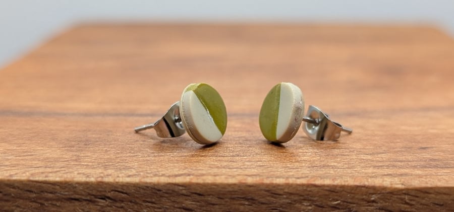 Half olive green stud earrings 