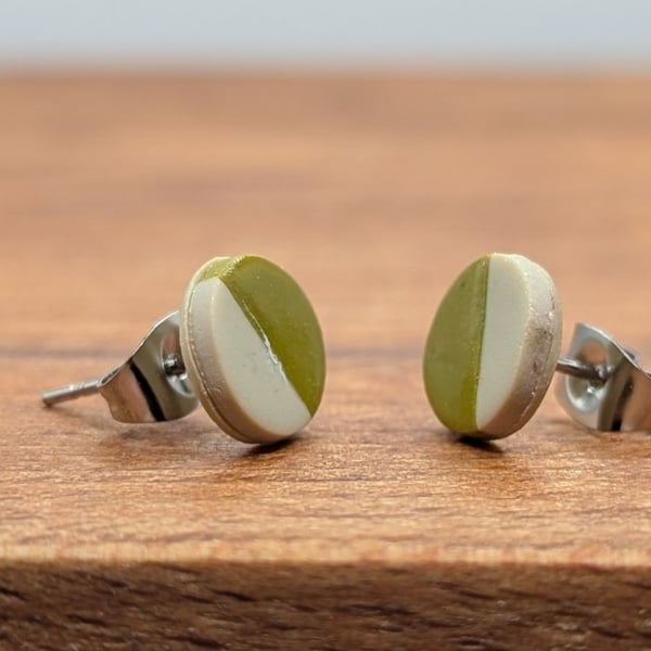 Half olive green stud earrings 