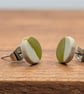 Half olive green stud earrings 