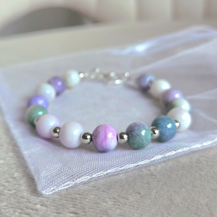 Purple, Green and Blue Porcelain Beaded Bracelet 