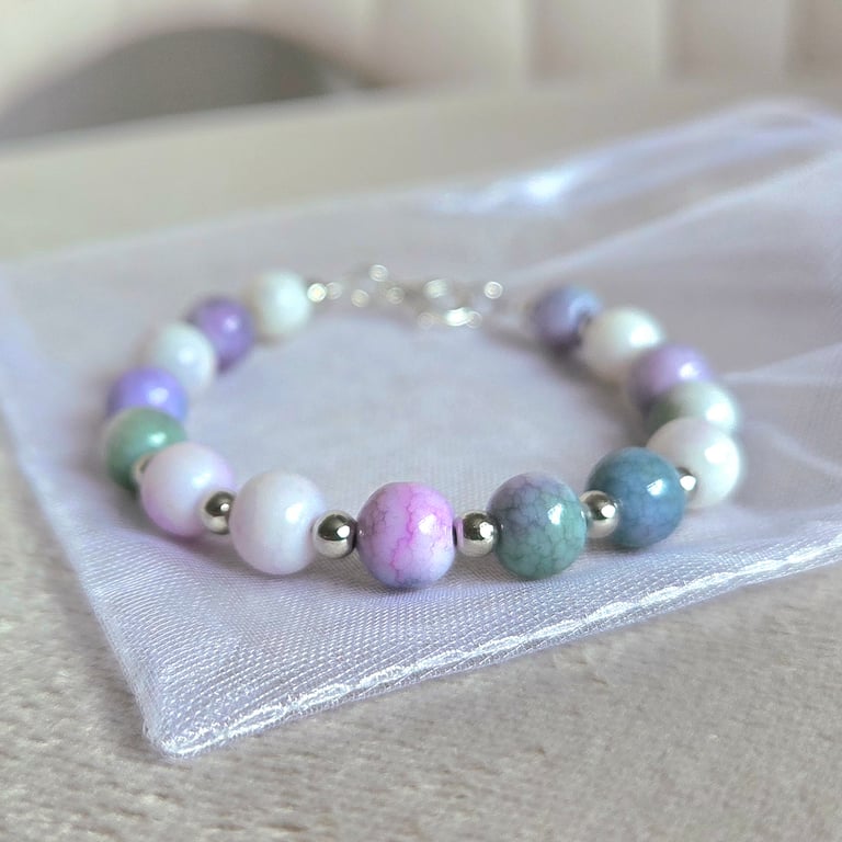 Purple, Green and Blue Porcelain Beaded Bracelet 