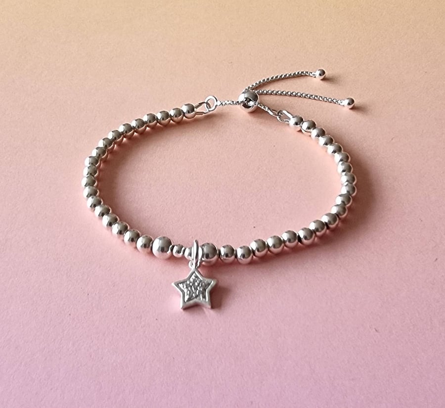 Sterling Silver CZ Star Adjustable Bracelet Sterling Silver CZ Star Adjustable Bracelet