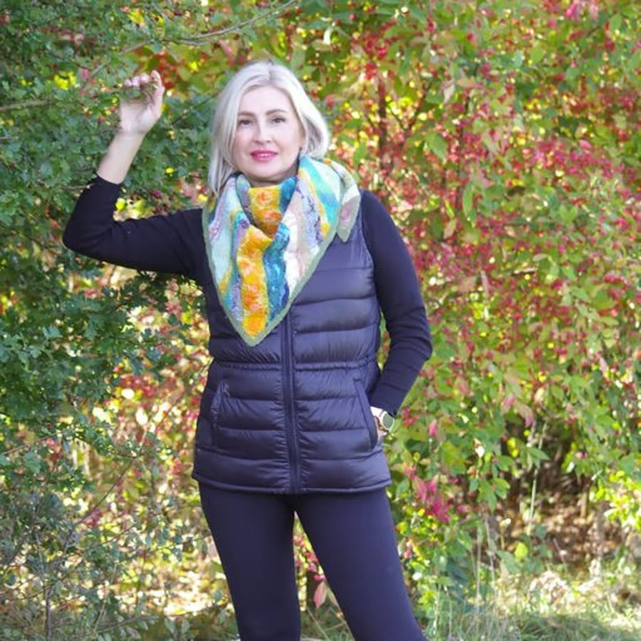 Handmade Nuno Felted Wool and Silk Triangle Sca... - Folksy