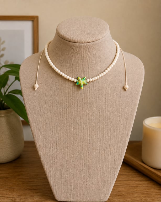 Turquoise Starfish Beaded Choker Necklace Boho Beach Summer Jewellery.
