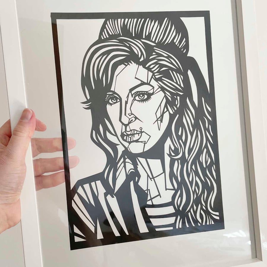 AMY WINEHOUSE handcrafted papercut, Available in 2 sizes, Back to Black