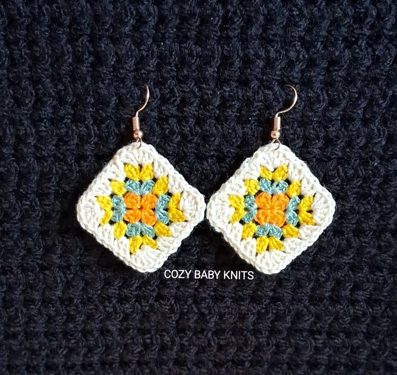 CROCHET GRANNY SQUARE STYLE EARRINGS