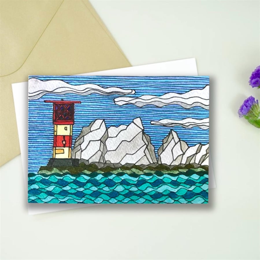 Isle of Wight Card, The Needles Isle of Wight, Original Art Print Greetings Card