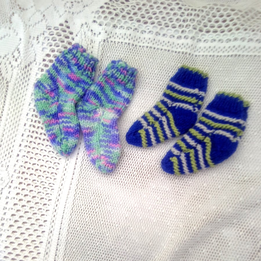  2 Pairs of Blue Socks for 0 - 6 month Baby, Baby Shower Gift, Baby's Socks