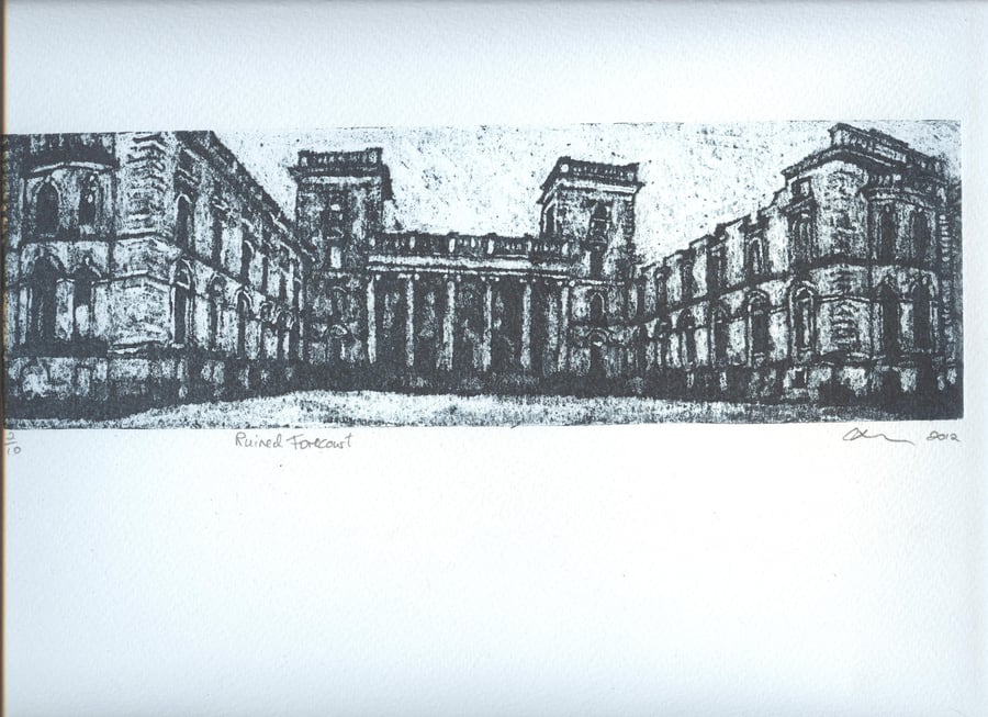 Ruined Forecourt Limited Edition Hand Pulled Collagraph Print Witley Court
