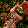 Fingerless Gloves, Brown Tweed Knitted Gloves