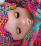 Doll Sleep Bag And Hat Hand Knitted In A Multi Coloured Yarn (A125) - Image 2
