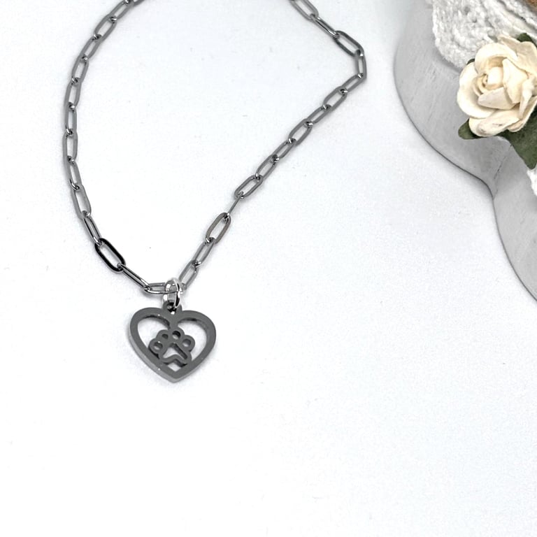 Paw Print Charm Stainless Steel Bracelet