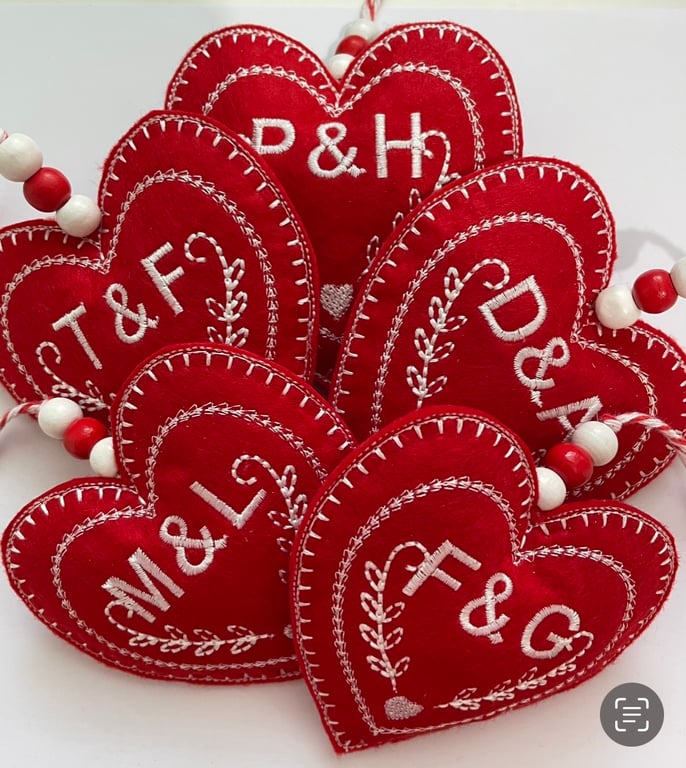 Christmas, Valentines, Mothers Day initial personalised embroidered heart