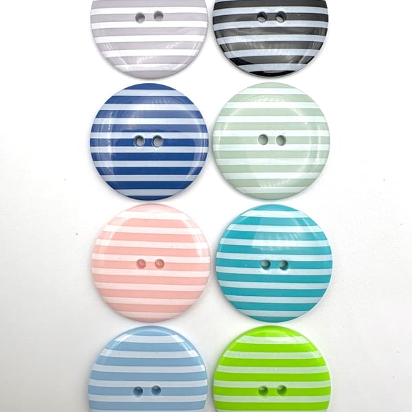 8 Large Stripey Buttons, 34mm Wide, 1 Each of 8 Colours, Buy One Get One Free