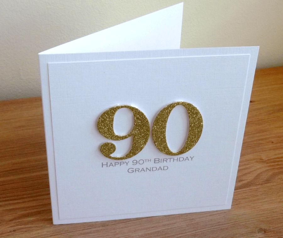 Handmade 90th birthday card - personalised with any age and message