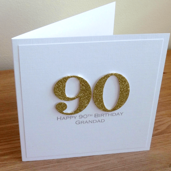 Handmade 90th birthday card - personalised with any age and message