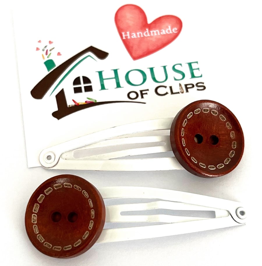 Grandma s Missing Button Hair Clips x2 by Plain Jane - Button Hair Clips - Vinta