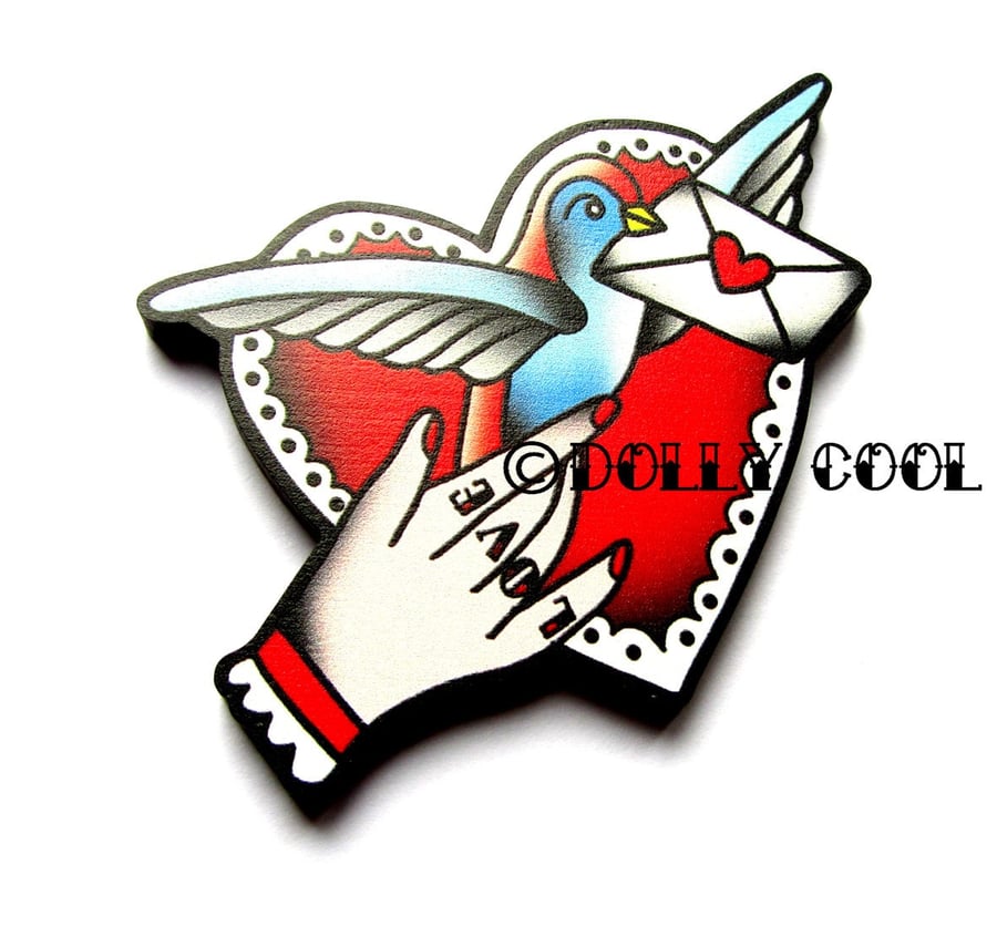 Swallow Sweetheart Brooch by Dolly Cool 40s 50s Reproduction Vintage Style Novel