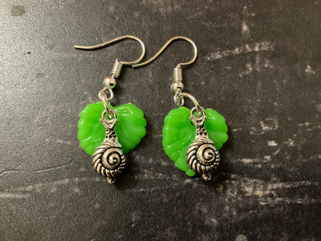 Snail & Leaf Drop Dangle Earrings 