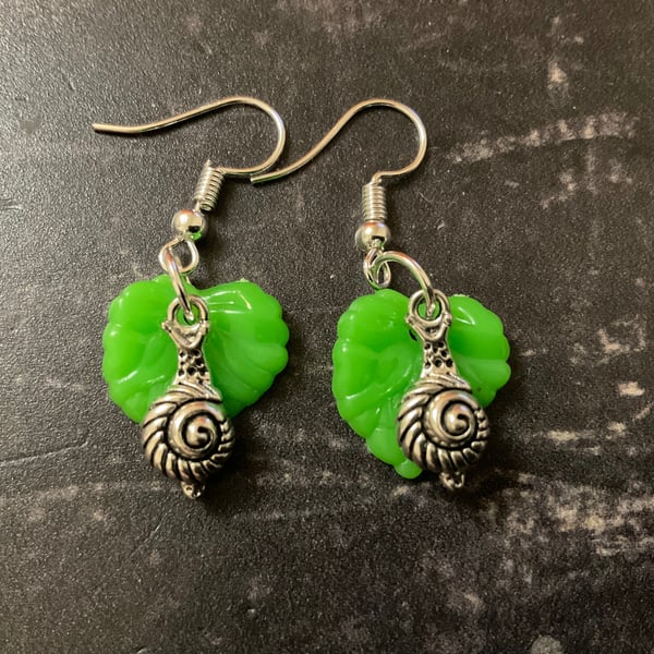Snail & Leaf Drop Dangle Earrings 