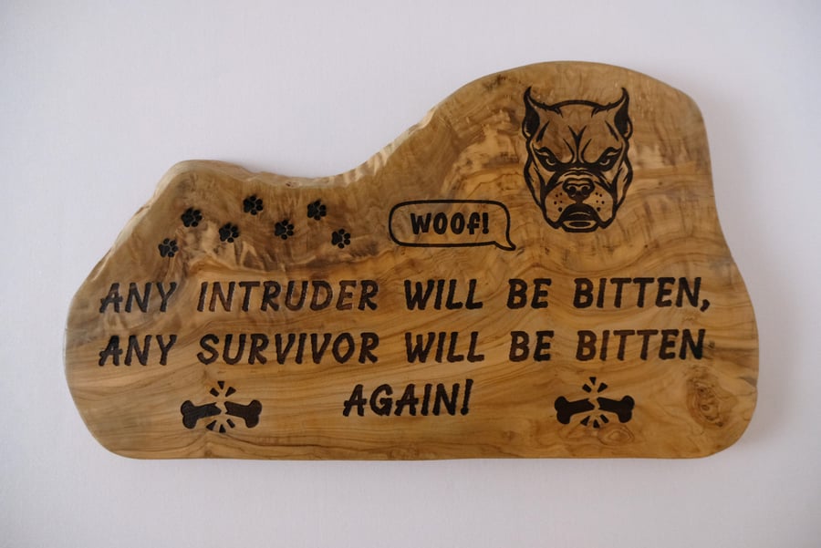 Humorous Wooden Dog Warning Sign – Asymmetrical Design