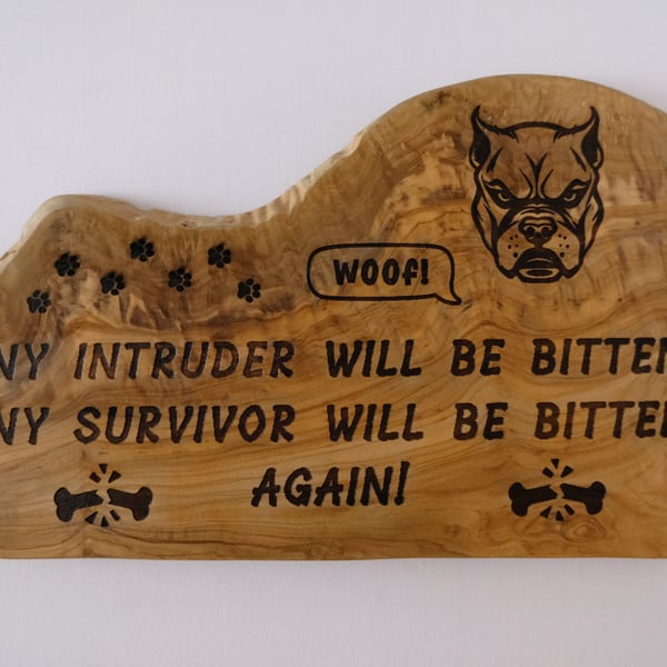 Humorous Wooden Dog Warning Sign – Asymmetrical Design