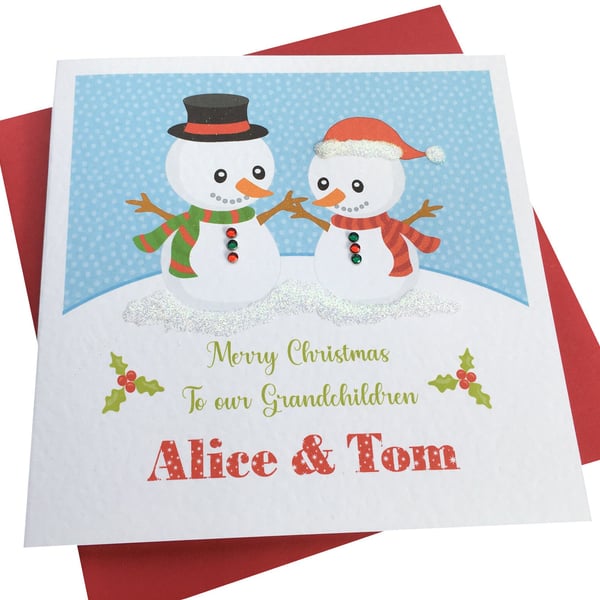 Personalised Handmade Christmas Snowmen Card ANY WORDING- Daughter--Cousin-Grand