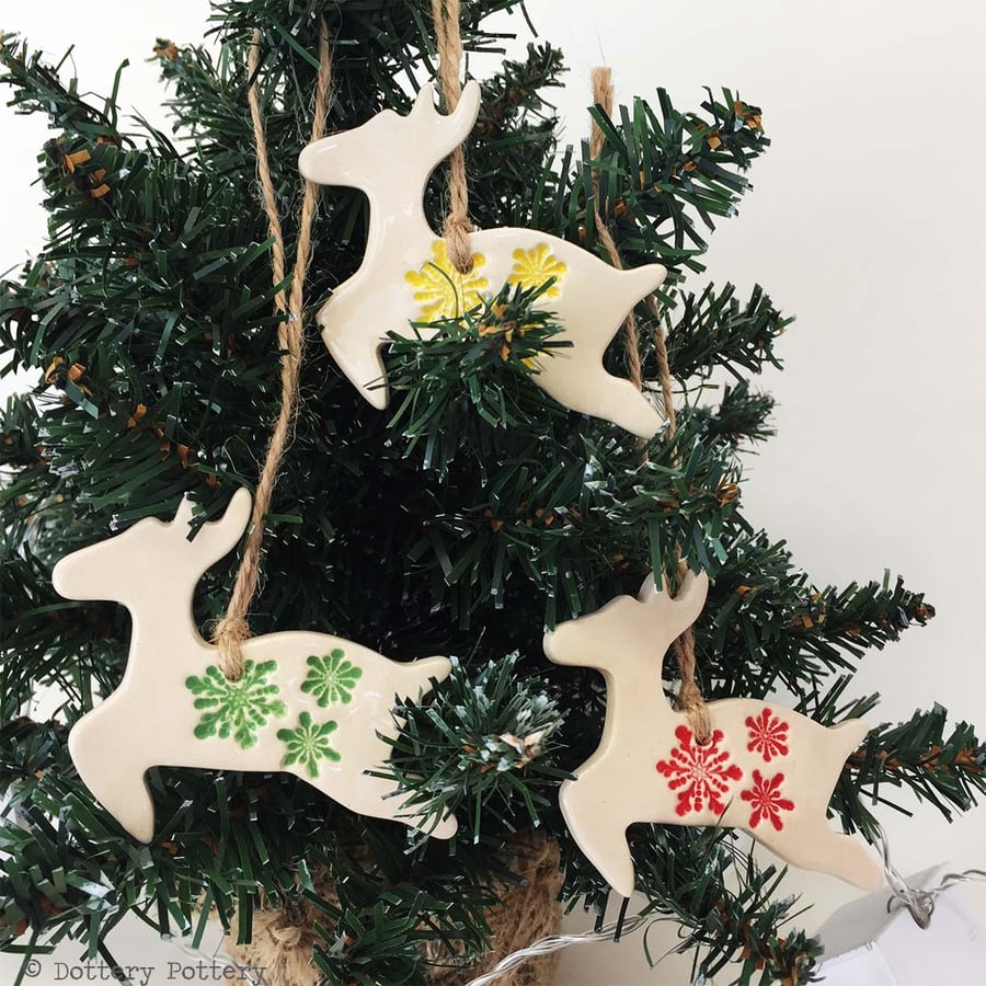 Christmas decorations set of three leaping deer decorations Xmas decorations