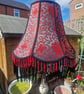 Handmade lampshade, red and black Chinese inspired brocade, maximalist 