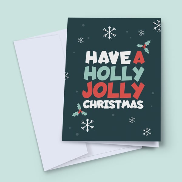 Holly Jolly Christmas Card, Typography Card, Christmas Carol Card