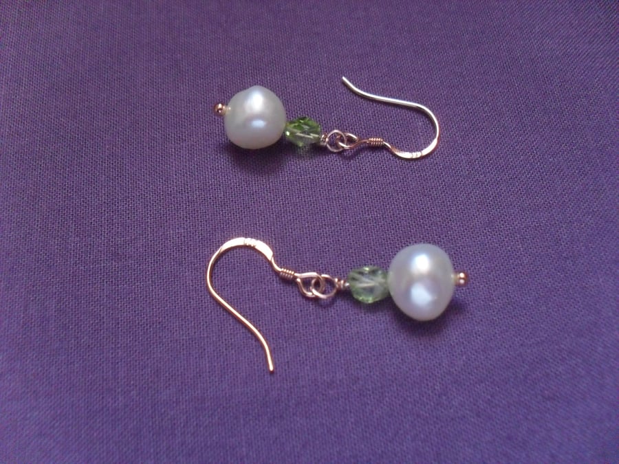 Freshwater Pearls and Peridot Earrings