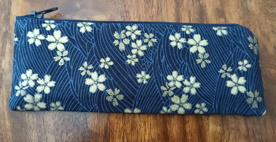 Blue Wave And Gold Sakura Flower Glasses Case. Free Delivery