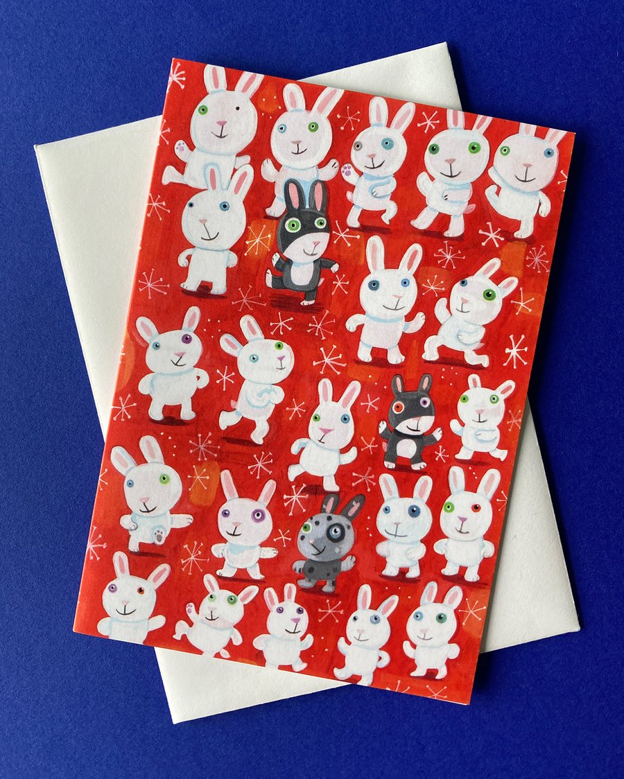 Tai Chi Bunnies greetings card by Jo Brown