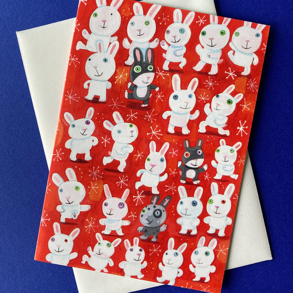 Tai Chi Bunnies greetings card by Jo Brown