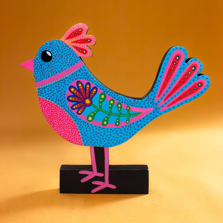 Folk Bird Sculpture - Handmade and Hand-painted