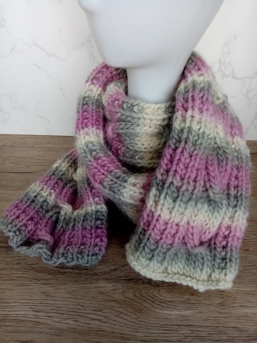 Cable knit wrap-around scarf 100% pure Norwegian Viking wool 