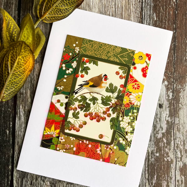 Handmade card, card for bird lover, goldfinch card, 