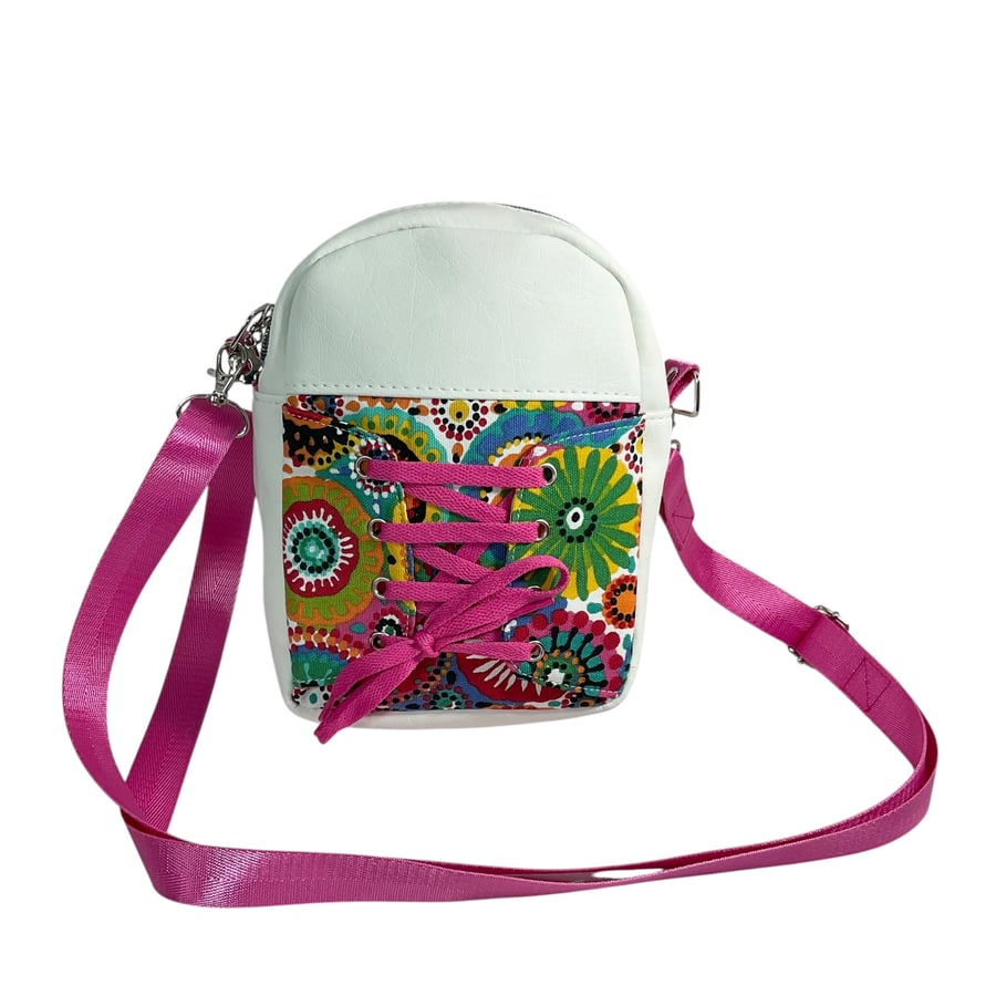 Handmade trainer Lace Crossbody Bag, Boho  Phone Purse, White Faux Leather
