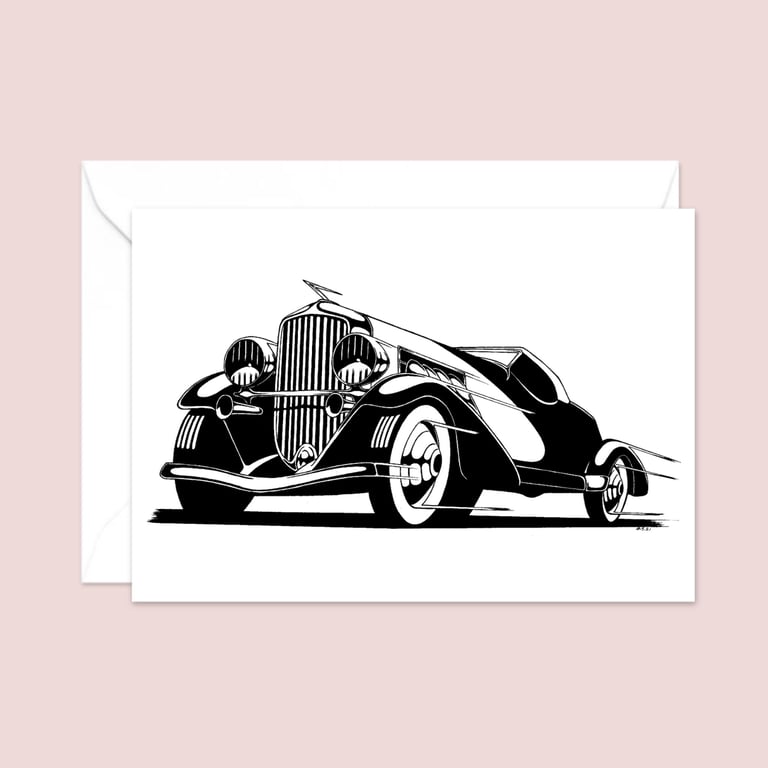 Classic Car Greeting Card: Detailed Pen and Ink Artwork for a Car Lover (413)