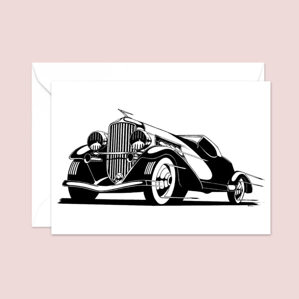 Classic Car Greeting Card: Detailed Pen and Ink Artwork for a Car Lover (413)